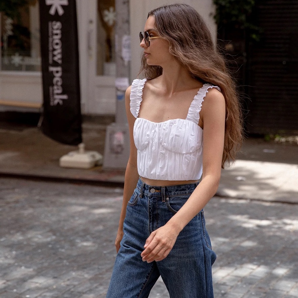 Amur | twain ruffle strap crop top | NWT 8